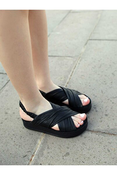 Mammamia 2585-Lx Genuine Leather Cross Strap Flat Sole Orthopedic Women's Sandals