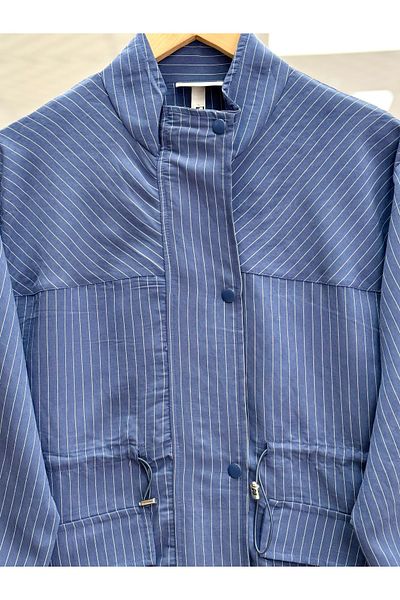 MİHRA STORE Jachetă Serap cu talie elastică în dungi-EU2814 Bleumarin