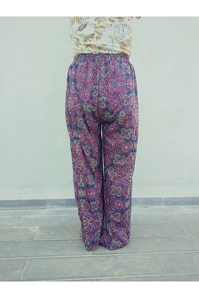 hoaryage Ethnic Patterned 100% Cotton Viscose Pants with Elastic Waist