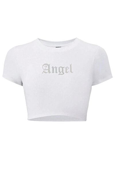 Bozz&Bozz Collection Tricou Crop cu imprimeu Angel Crystal Stone pentru damă