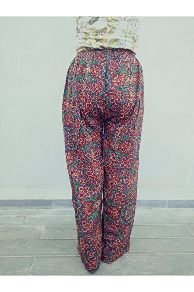hoaryage Ethnic Patterned 100% Cotton Viscose Pants with Elastic Waist