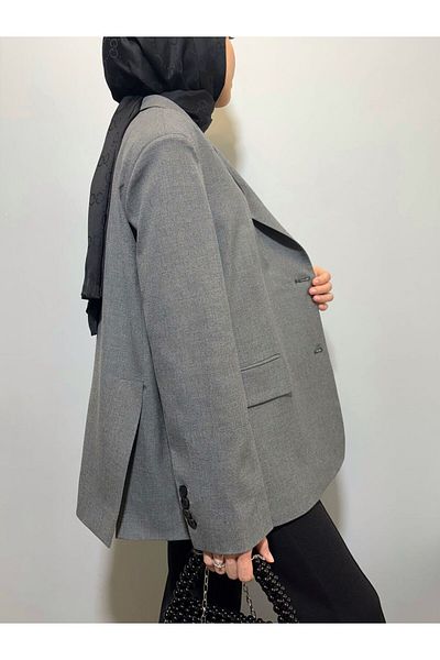 BEYBACO Oversize Cut Double Slit Lined Blazer Jacket - Blazer Jacket - Oversize Jacket