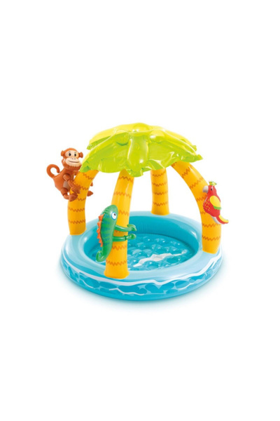 Intex مجموعة حوض سباحة للأطفال بتصميم جزيرة استوائية دائرية، مقاس 102 × 86 سم