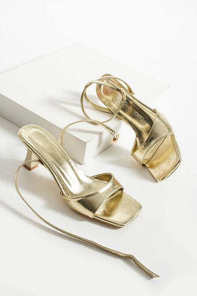 HVZ Exclusive Pantofi cu toc înalt pentru femei Golden Klaty pentru rochie de seară, promisiune, logodnă, absolvire, pantofi de nuntă (7 cm)