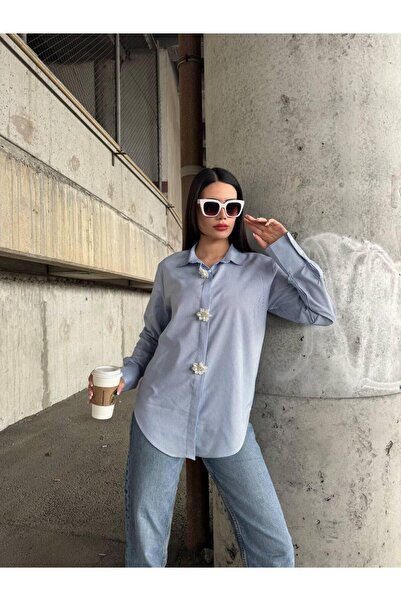 QBZ Brooch Detail Striped Shirt Oversize