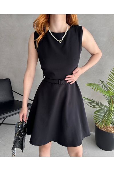 LB Laluna Butik Women's Belted Sleeveless Bell Dress