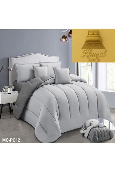 KHAYAL HOME Leonce Double Duvet Cover Set Micro Quilt 6 pcs - Gray