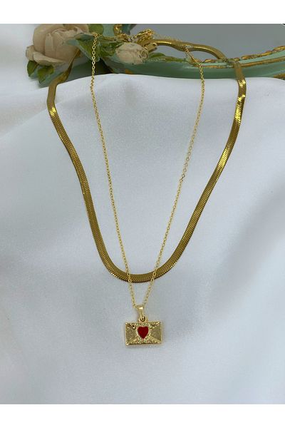 Asia by Leuvoié Asia by Leuvoie Steel Double Italian Chain and Envelope Necklace Set