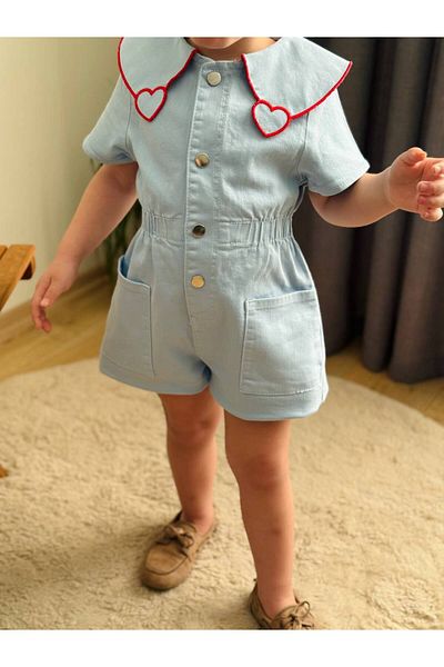 BOYBOY Girl Baby Doll Collar Heart Waist Elastic Shorts Jumpsuit Holiday