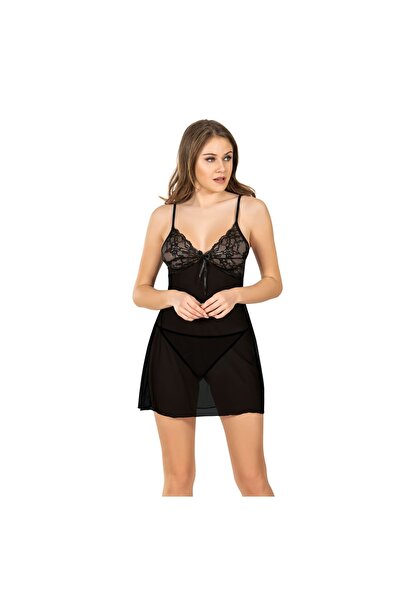 Narnuga ثوب نوم من التول الأسود - 645