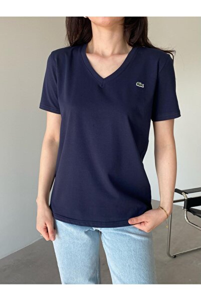 Bade Butik Tricou cu logo bleumarin cu decolteu în V