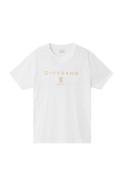 Giordano Men's Slim Fit Cotton Jersey Signature Print Tee