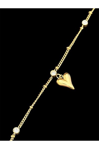 lolajewelry Luxury Steel Gold Color Dorica Chain Zircon Stone Bead Heart Shaped Steel Anklet