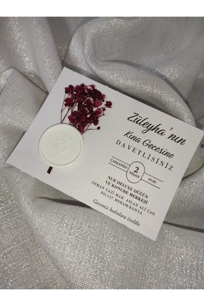 peri davetiye Çiçekli ve Mum Mühürlü Kına Kartı 50 ADET ( Ölçü; 12x9)