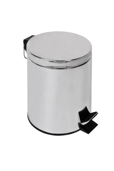 BREZIUM Metal Trash Bin with Handle and Pedal, 5L, Detachable Bucket, BREZIUM, Silver