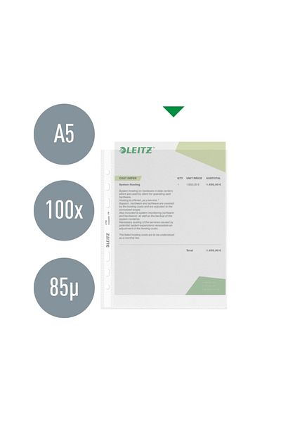Leitz A5 Transparent Bag File, 50'S, 6 Holes, Durable and Convenient
