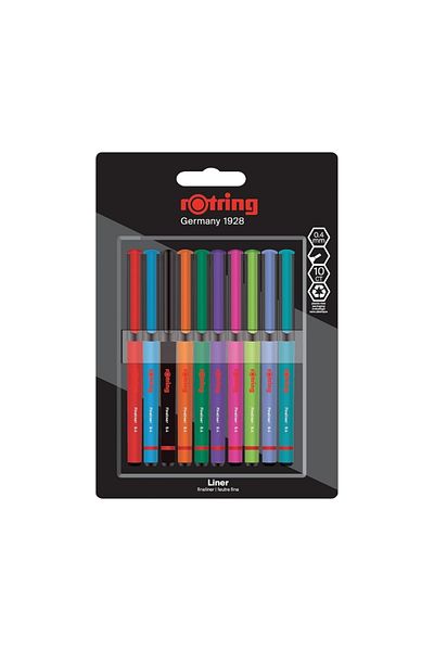 Rotring Fineliner Felt Tip, 0.4 Mm, Assorted Color 10S, Durable