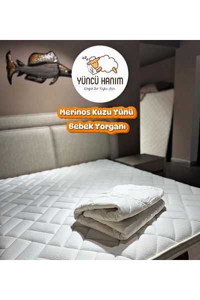 Yüncü Hanım 100% Merino Lamb Wool Filled Baby Quilt 95X145 cm + Wool Filled Baby Pillow Gift