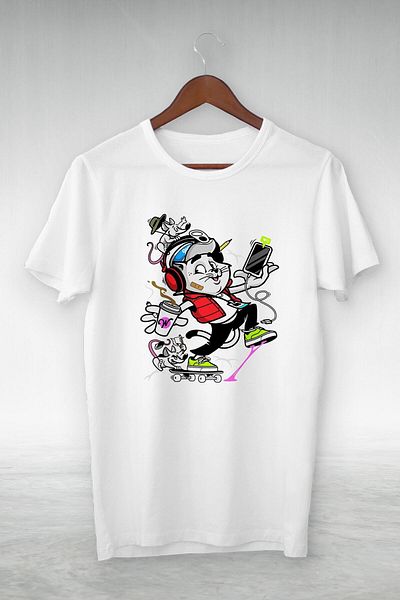 Pisa Art Тениска Vip Design с бяла скейтборд и мишка