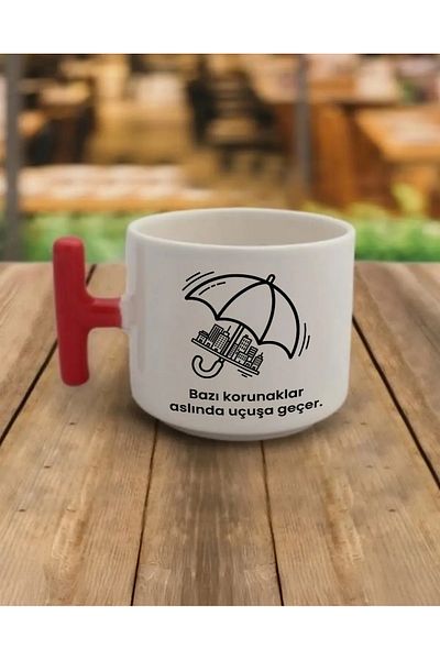 AYSAN ETİKET Aysan Label Mug Cup Color t Red Porcelain with Handle