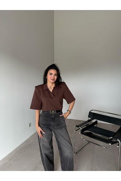 Bade Butik Brown Polo Neck Padded T-Shirt