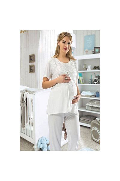 Narnuga Ecru Maternity Pajama Set - 1606