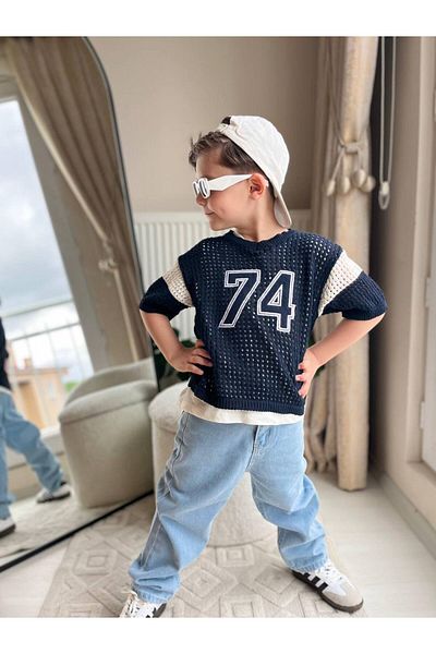 BOYBOY Boy's Embroidered Knitwear Jeans Bottom Top Set