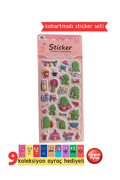 Pembe Pasaj Dinosaur Themed Sticker – Embossed 3D Sticker Label – Notebook Laptop Agenda Bullet Journal Sticker