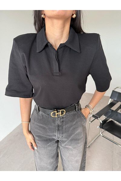 Bade Butik Black Polo Neck Padded T-Shirt
