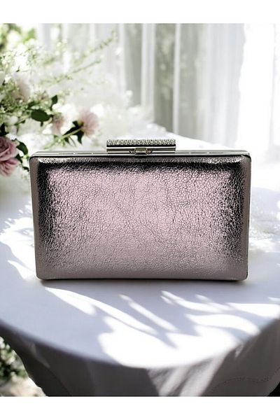 Biçanta New Model Platinum Color Shiny Patterned Chain Strap Women's Evening Dress Bag Wedding Engagement Graduation