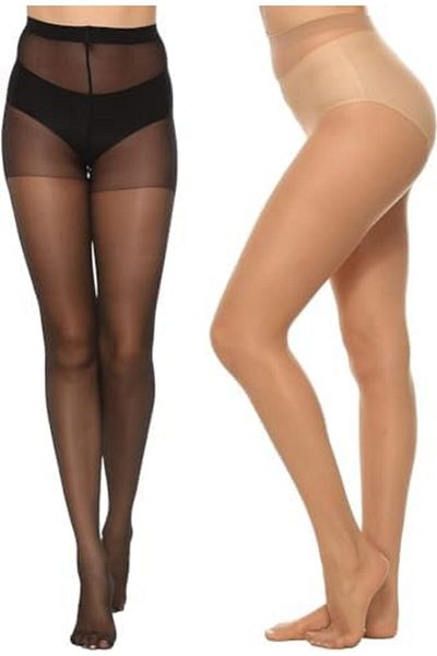 Glamroot Women's/Girl's Sheer Pantyhose Stockings Tights (Pack Of 2) Black/Beige