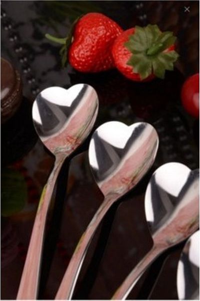 sui home 6 Pcs 18 cm Steel Heart Shaped Ice Cream Dessert Coffee Spoon