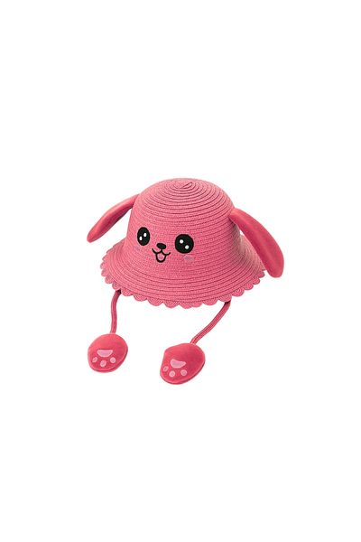 layfhex Children's Straw Beach Hat with Moving Ears Pink
