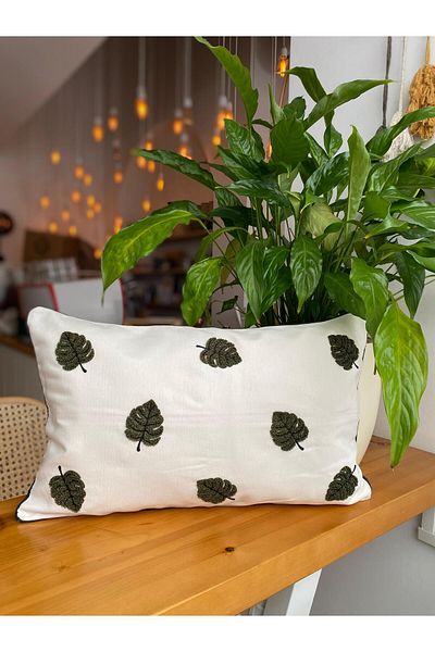 RahanDesign Leaf Pattern Punch Embroidered Rectangular Throw Pillow Case - 30X50Cm - Punch Throw Pillow Case
