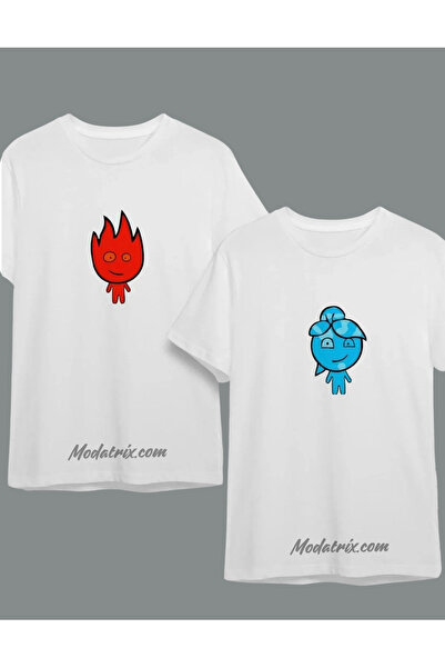 UNIQUE DESIGN Дорогий Комбінація 2-х пакетів Футболка з принтом «Вогонь і вода» Oversize з короткими рукавами