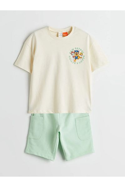 LC Waikiki Lcw Kids Beige Paw Patrol Printed Boys T-Shirt and Shorts 2-Piece