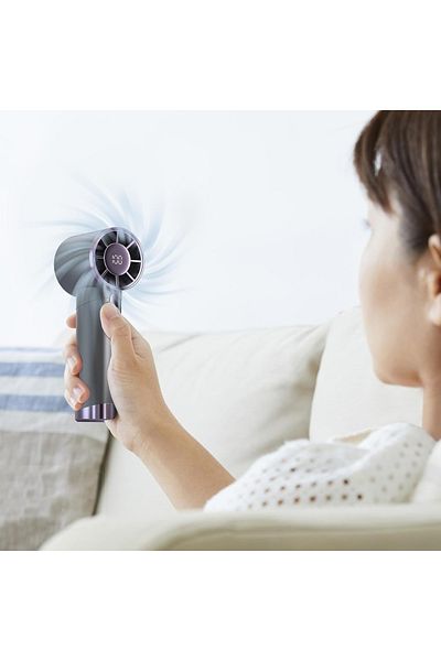FOXMAG24 Mini portable fan, 3 speeds, LCD display, fast USB, ergonomic handle, anthracite gray