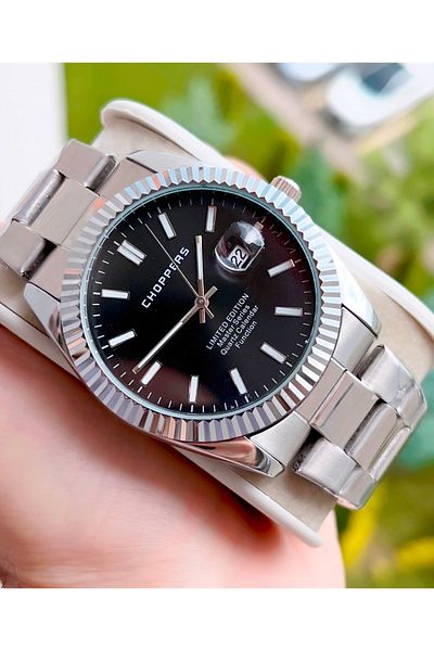 Weluxa Silver Color Black Dial Men's Wrist Watch with Calendar