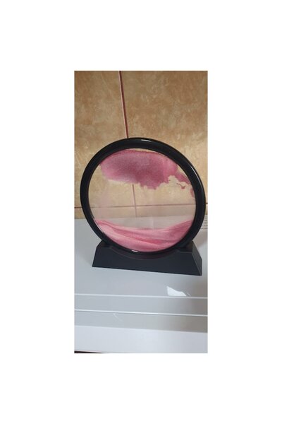 OEM Home/office hourglass decoration, glass/3D sand, 18 x 19.5 cm, pink/black
