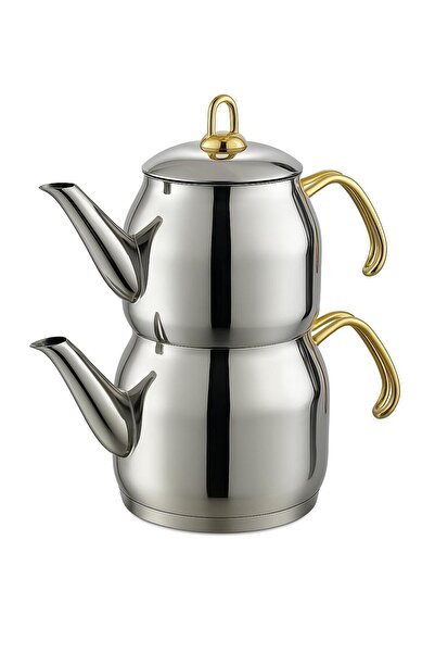 Masaf Home Paslanmaz Çelik 4 Litre Demlik Çaydanlık Aile Boyu Altın Renkli Ku...