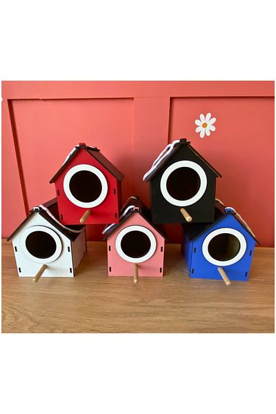 WoodenZoo Wooden Decorative Bird House Nest, Nest, Balcony, Garden Accessory Set of 5