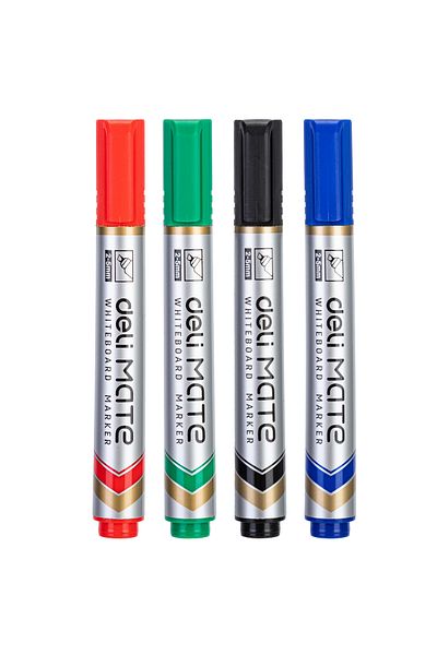 Deli Deli EU00403 Whiteboard Marker, 2–5mm Chisel Tip, 4 Colors – For Classroom, Office & Meetings