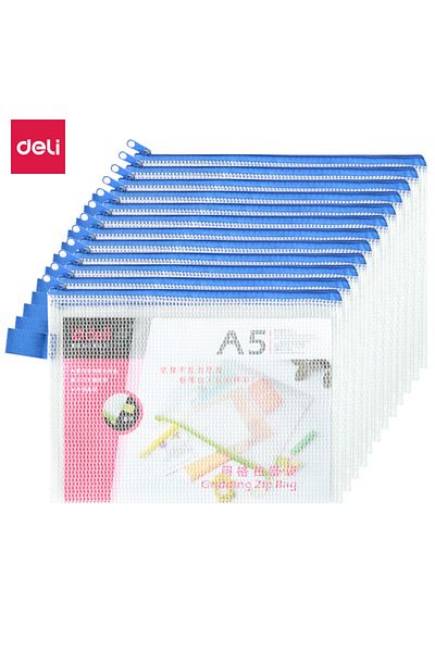 Deli E5591 A5 Zip Bag - Durable Mesh PVC, High Transparency, Metal Zip