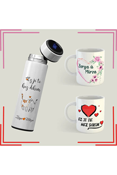 ZERYA Sevgililere İsme Özel Kürtçe Kupa ve Termos - Ez Ji Te Hez Dikim Kupası...
