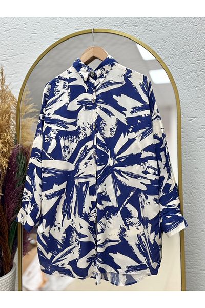 MİHRA STORE Cămașă din viscoză cu model Orientul Mijlociu Florence-PE204 Indigo