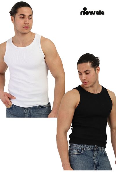 Riowela Copy - Men's Ribbed Undershirt - Cotton Flexible Sports Cut