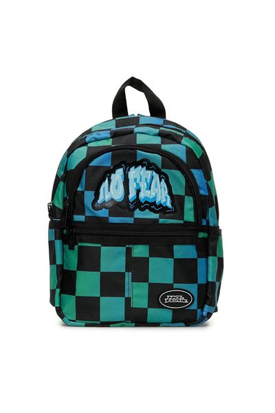No Fear School Bag 03577 Green Blue Checked Three Compartments