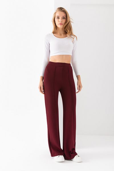 XORVİO Women's Burgundy Wide Leg Modal Fabric Leggings Pants Soft Textured Lycra Front Pleated Wide Fit