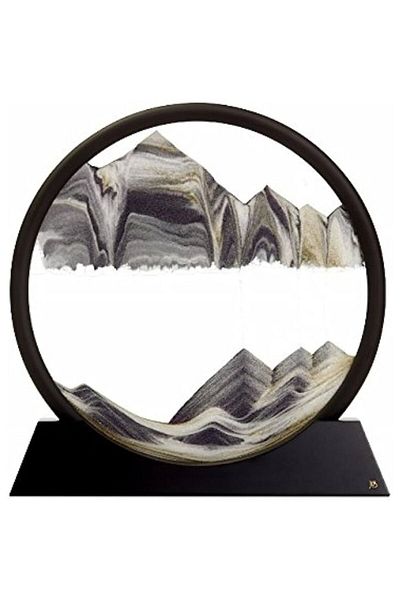 OEM Home decoration, hourglass desk, 3D glass/sand, 18X19.5 cm, black/white