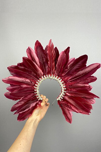 Limelia إكسسوار تاج هينا للعروس من موديل هيرا مزين بالريش والأحجار باللون الأ...